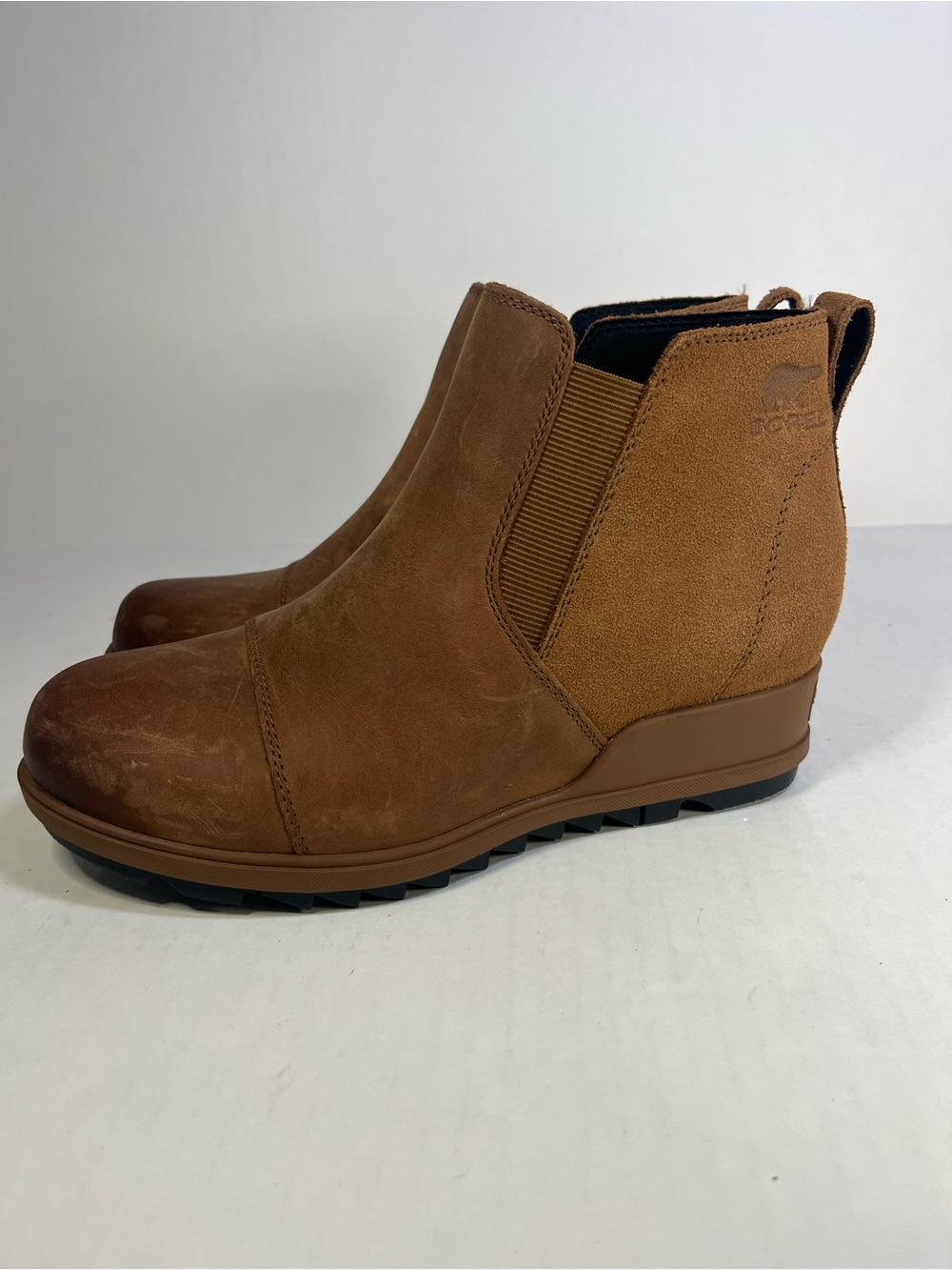 Sorel Brown Suede Chelsea Wedge Booties